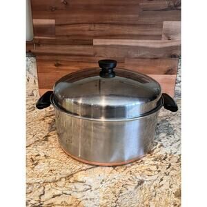 Vintage Revere Ware 1801 Copper Clad 6 Qt. Stock Pot Clinton IL Pre-1968 w/ Lid